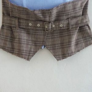 Steve Madden Strapless corset Plaid Buckles SashesFemale Back Zipper Shirt Chic